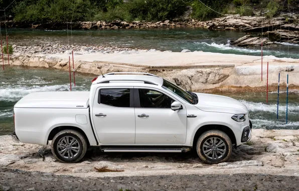 Picture white, Mercedes-Benz, side view, pickup, 2018, X-Class