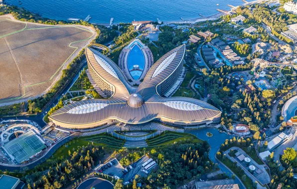 Picture sea, coast, the building, panorama, Russia, architecture, Crimea, Yalta, The black sea, Landslide, Mriya Resort …