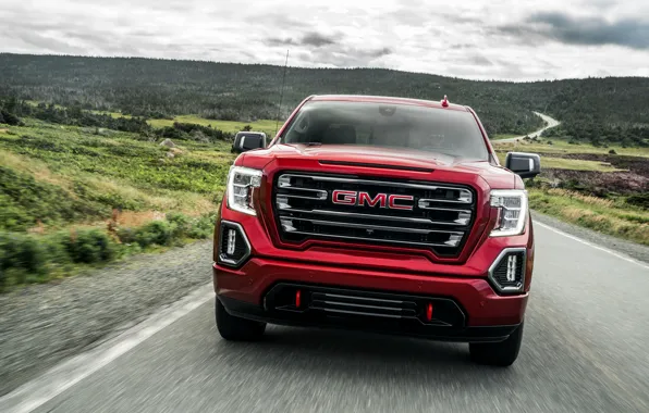 Picture red, front view, pickup, GMC, Sierra, AT4, 2019