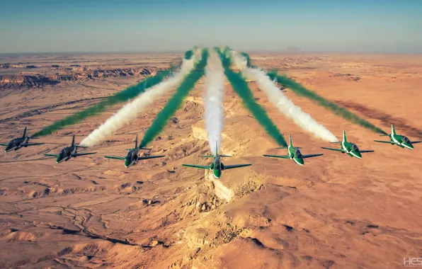 Picture Rocks, Smoke, Desert, Aerobatic team, Hawker Siddeley Hawk, Link, HESJA Air-Art Photography, Saudi Hawks, Saudi …