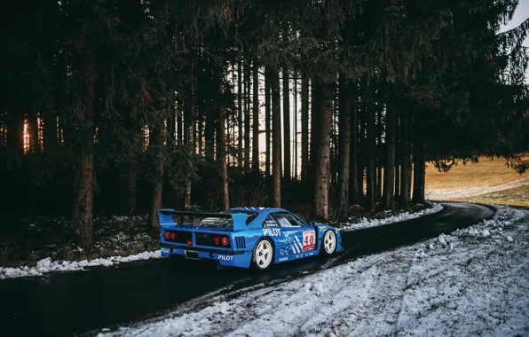 Picture Road, Snow, Forest, Ferrari, Race, Ferrari, F40, Blue, Racing, Snow, Racing, Road, Ferrari F40, Forest, …