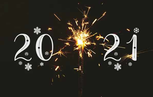 Picture snowflakes, holiday, new year, sparks, black background, Sparkler, 2021