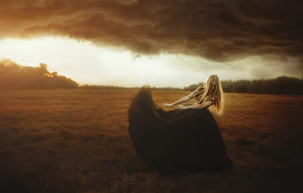 Picture field, girl, nature, dress, TJ Drysdale