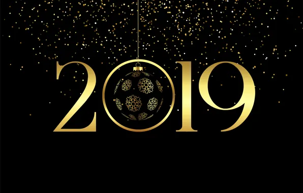 Picture gold, New Year, figures, golden, black background, black, background, New Year, Happy, sparkle, 2019