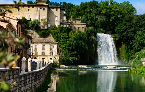 Picture the city, river, building, waterfall, home, Italy, promenade, municipality, Isola del Liri, Leary