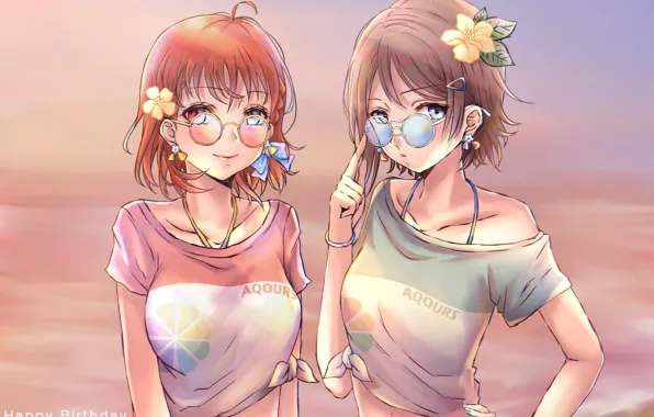 Picture Flowers, Girls, Glasses, Earrings, Love Live School Idol Project, T-shirt