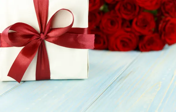 Picture flowers, gift, roses, bouquet, red, red, love, flowers, romantic, valentine's day, roses, gift box