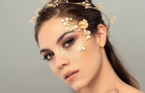 Picture look, girl, flowers, face, style, makeup