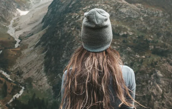 Picture girl, hat, hair, back