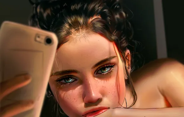 Picture girl, smartphone, PUFFET69