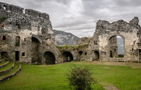 Picture the sky, clouds, mountains, clouds, overcast, Austria, ruins, architecture