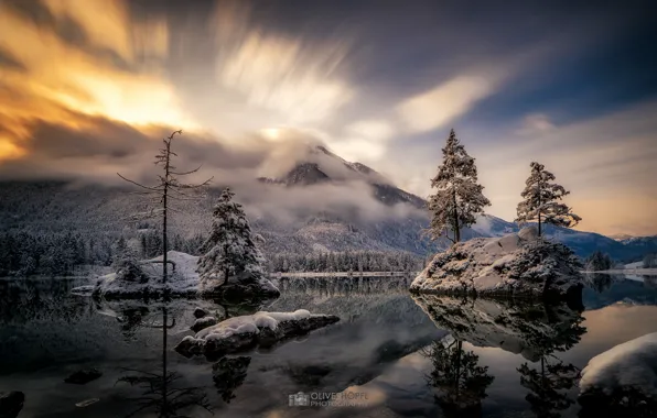 Picture winter, landscape, nature, lake, beauty, the evening