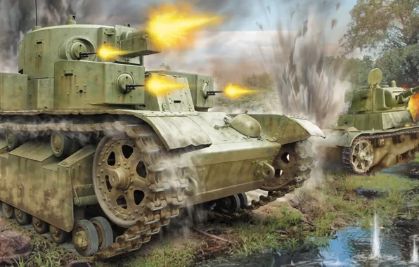 Picture T-26, T-28, Soviet tanks, the largest tank battle in history, The battle of Dubno