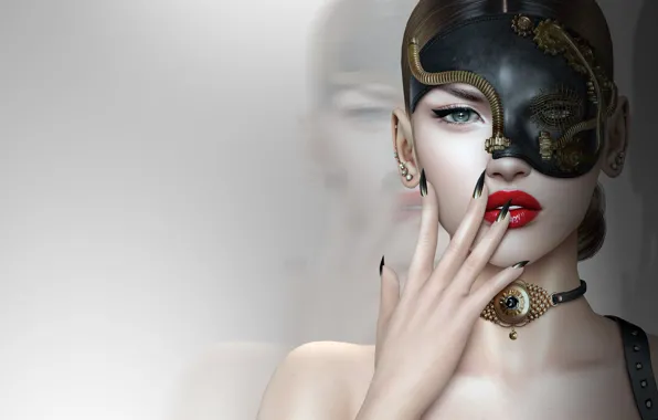 Picture girl, face, mask, manicure