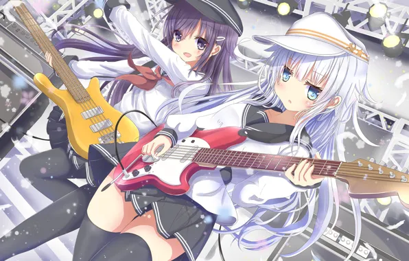 Picture music, girls, guitar, Kantai Collection, Naval Collection
