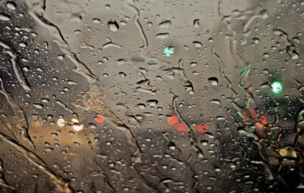 Picture wet, glass, drops, macro, lights, rain