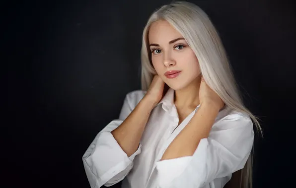 Picture look, girl, pose, background, portrait, hands, blonde, long hair, Sergey Sorokin