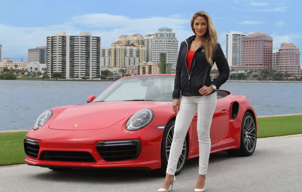Picture look, Girls, Porsche, beautiful girl, red car, posing on the car