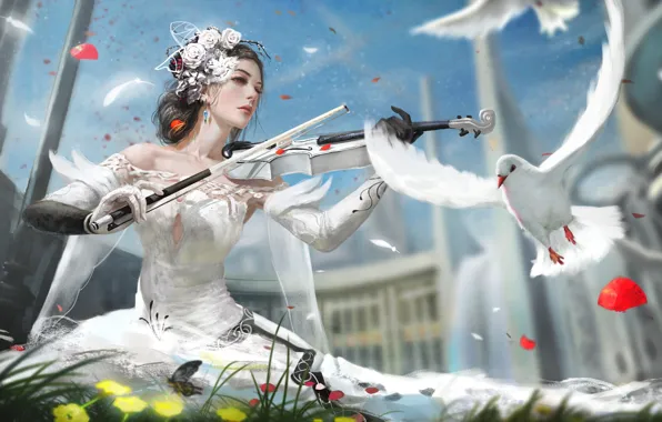 Picture Girl, Dove, Bird, Violin, Girl, Day, Dress, Art, Art, Day, Bird, Violin, Dress, Dove, by …