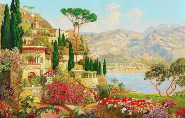 Picture Flowers, Water, Home, Picture, Coast, Alois Arnegger, Alois Arnegger, Австрийский живописец, Пейзаж на берегу озера …