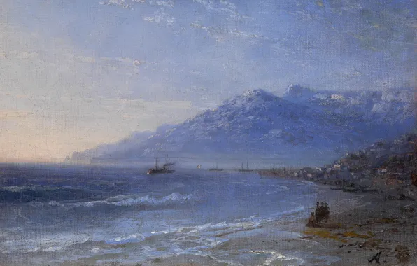 Picture sea, shore, ship, picture, Ivan Aivazovsky, Coastal Landscape