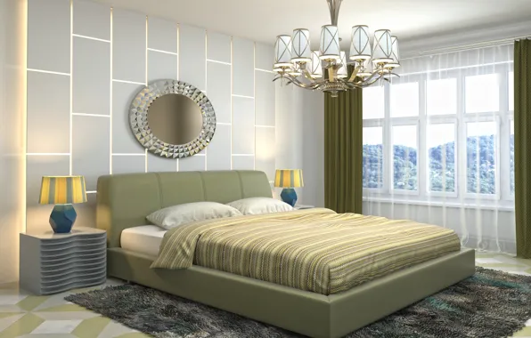 Picture bed, interior, chandelier, bedroom, Stocker Number2