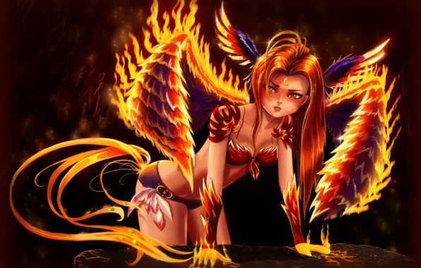 Picture girl, Phoenix, the Firebird, wings of fire