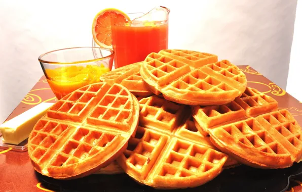 Picture juice, round, waffles