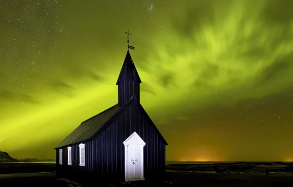 Picture Iceland, Aurora Borealis, Budir Church