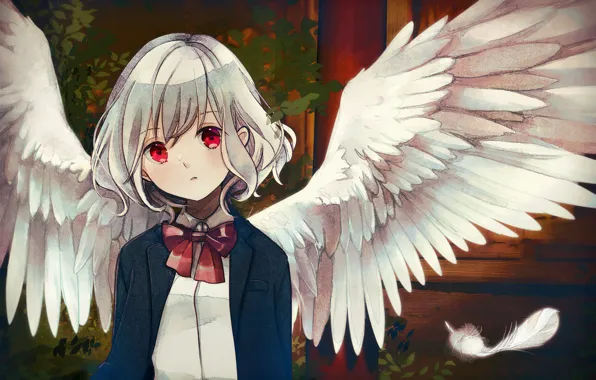 Picture girl, wings, angel, red eyes