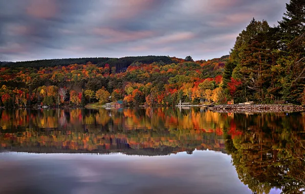 Picture autumn, forest, lake, reflection, Canada, Ontario, Canada, Ontario, Lake of Bays