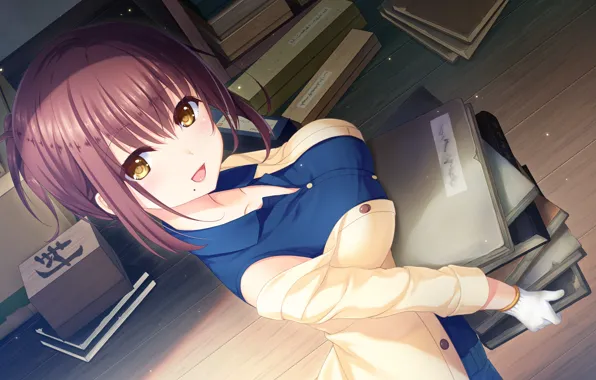 Picture girl, books, notebook, Summer Pockets