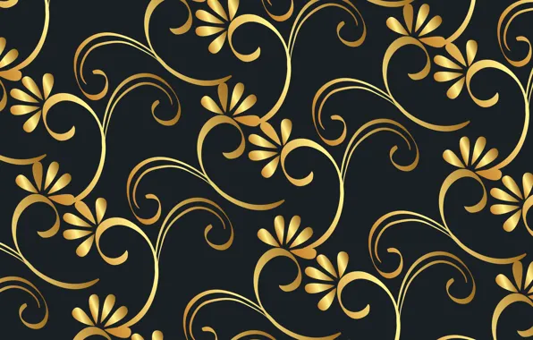 Picture flowers, background, pattern, black, golden, gold, background, floral, victorian