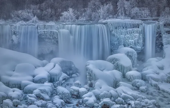 Picture winter, snow, river, waterfall, ice, Niagara falls, cascade, The State Of New York, Niagara Falls, …