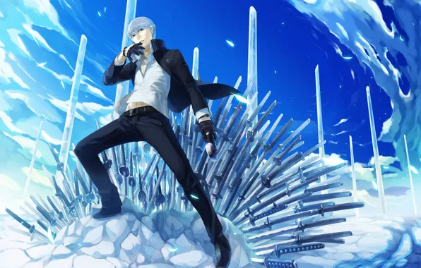 Picture weapons, ice, art, guy, swords, Person 4, persona 4