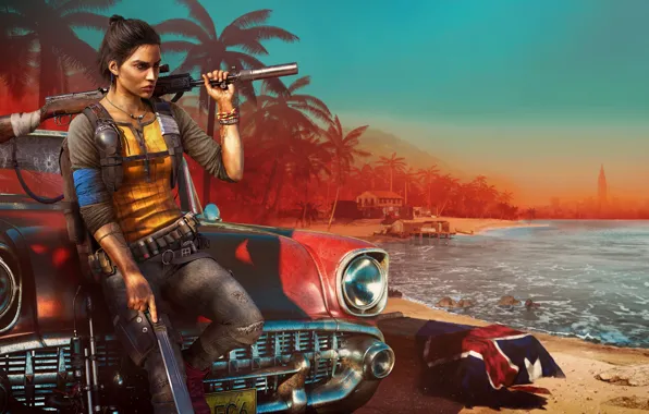 Picture Girl, The game, Car, Ubisoft, Game, Rifle, Shooter, Far Cry 6, Dani Rojas