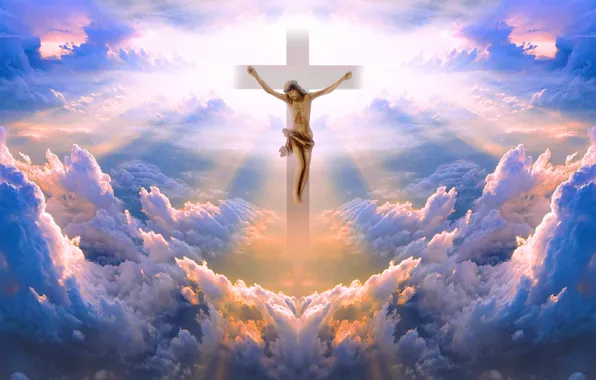 Picture Jesus, Clouds, Cross, Religion, Jesus Christ, The crucifixion, The rays of the sun, Jesus of …