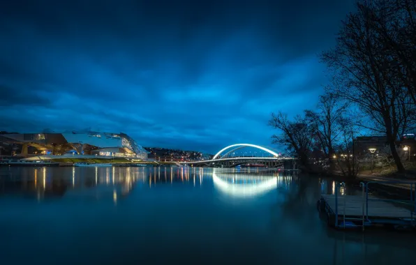 Picture lights, river, France, the evening, Lyon, Museum Merger