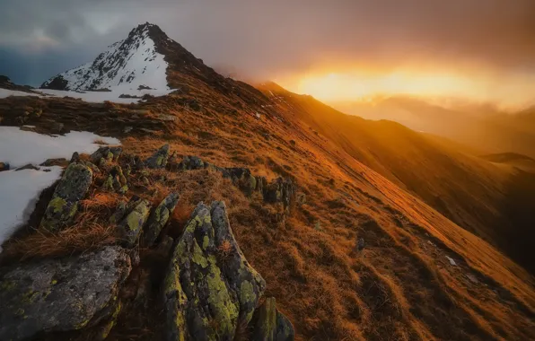 Picture light, sunset, mountains