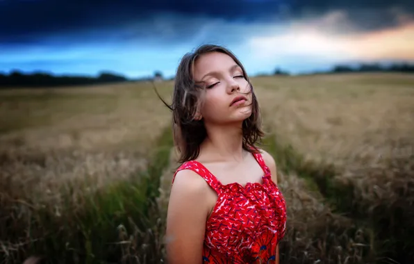 Picture field, girl, clouds, the wind, Renat Fotov, Ksenia Kuptsov V. Ph., Nikolenko