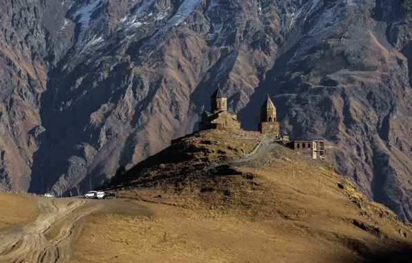 Picture mountains, Church, Georgia, Kazbek, Trinity Church, Gergeti