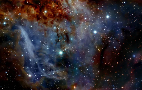 Picture Nebula, RCW 38, Gas Clouds, The Sails, Constellation of Vela, HAWK-I, HII region, O-type stars, …