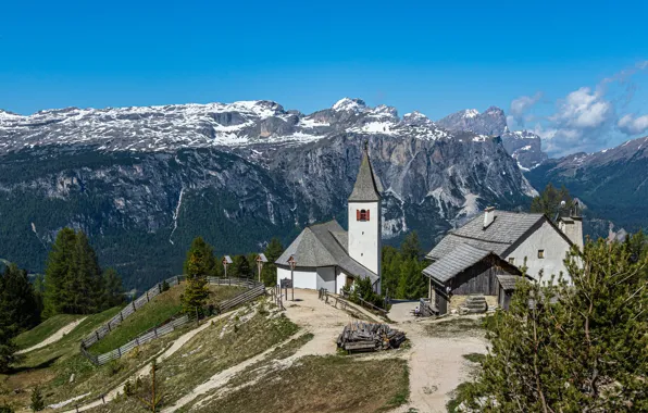 Picture landscape, mountains, nature, home, Italy, Church, The Dolomites, Alta Badia