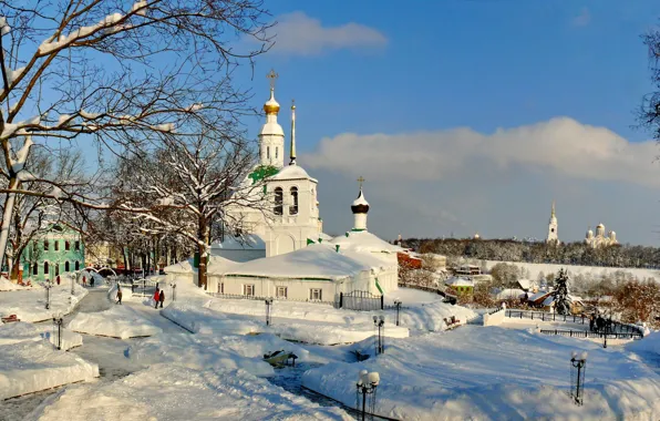 Picture winter, snow, landscape, the city, Church, Vladimir, Спасская церковь