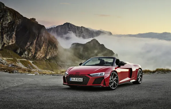 Picture sunset, mountains, Audi, the evening, Audi R8, Spyder, V10, 2020, RWD