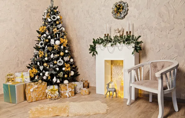 Picture decoration, balls, tree, New Year, Christmas, gifts, Christmas, balls, design, New Year, gift, room, interior, …