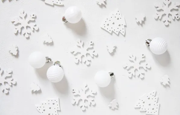 Picture balls, decoration, snowflakes, holiday, Christmas, white background, New year, white, light background, figures, Christmas decorations, …