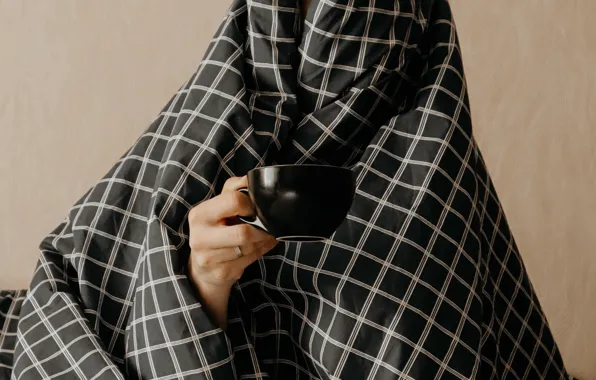 Picture comfort, heat, mood, hand, Cup, plaid, wrapped