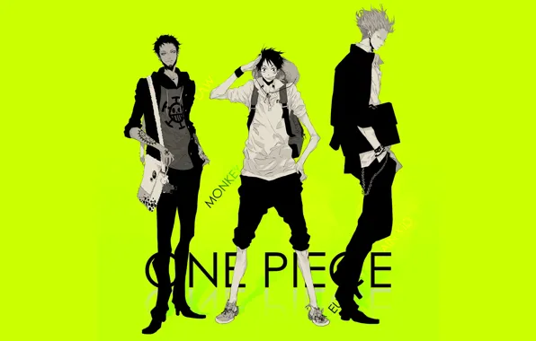 Picture anime, guys, One Piece, light green background