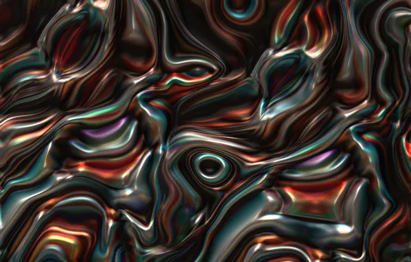 Picture line, metal, abstraction, metallic, different colors, plasma, melting, diffusion, mixing